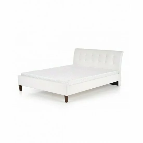 Pat Samara, stil elegant, piele ecologică și lemn masiv, 160x200 cm, alb picture - 4