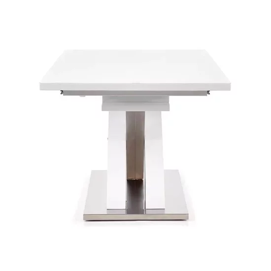 Masă Sandor 2 extensibilă, sticlă securizată, MDF lucios, oțel inoxidabil, 160-220x90x78 cm, alb picture - 5