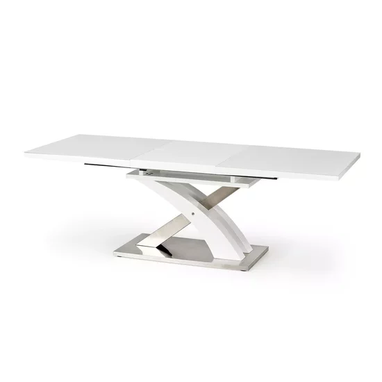 Masă Sandor 2 extensibilă, sticlă securizată, MDF lucios, oțel inoxidabil, 160-220x90x78 cm, alb picture - 3