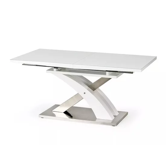 Masă Sandor 2 extensibilă, sticlă securizată, MDF lucios, oțel inoxidabil, 160-220x90x78 cm, alb picture - 2