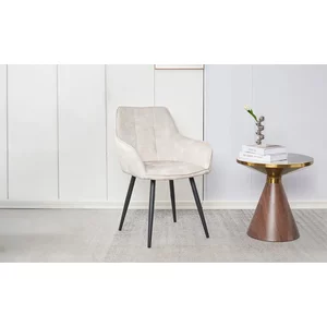 Scaun Betty, tapițerie stofă catifelată, spătar ergonomic curbat, picioare metalice, 61x59x90 cm, Bej