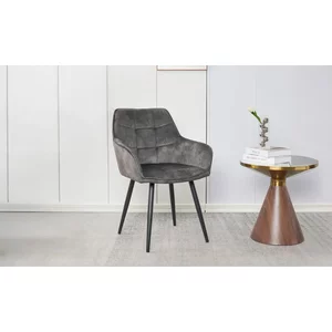 Scaun Betty, tapițerie stofă catifelată, spătar ergonomic curbat, picioare metalice, 61x59x90 cm, Gri Deschis