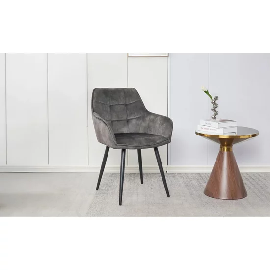 Scaun Betty, tapițerie stofă catifelată, spătar ergonomic curbat, picioare metalice, 61x59x90 cm, Gri Deschis picture - 5