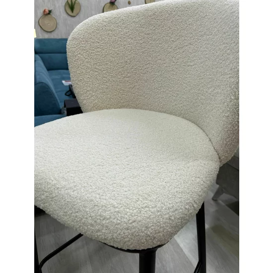 Scaun de bar Teddy, șezut din material bouclé, picior metalic rezistent, design modern, crem/gri picture - 8