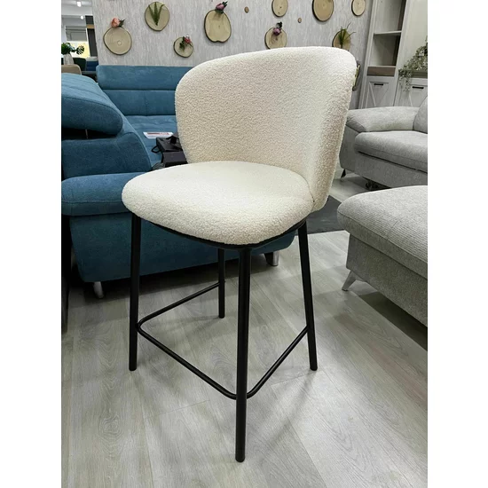 Scaun de bar Teddy, șezut din material bouclé, picior metalic rezistent, design modern, crem/gri picture - 6