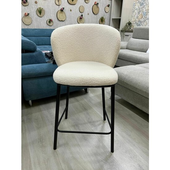 Scaun de bar Teddy, șezut din material bouclé, picior metalic rezistent, design modern, crem/gri picture - 7
