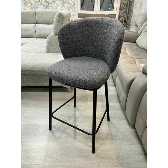 Scaun de bar Teddy, șezut din material bouclé, picior metalic rezistent, design modern, crem/gri picture - 13