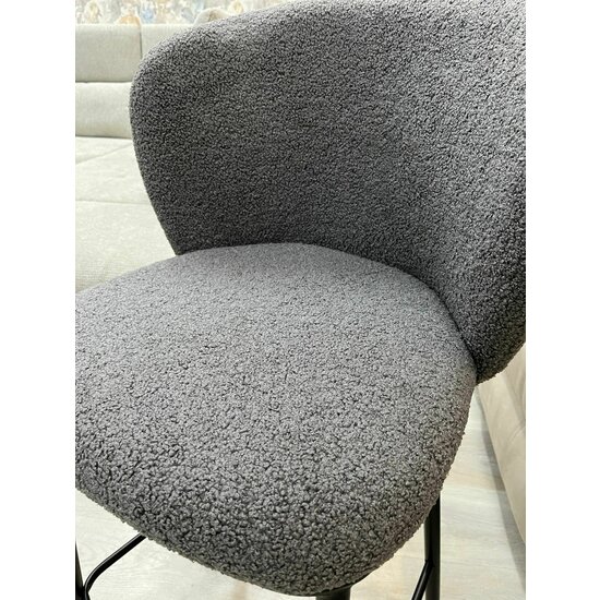 Scaun de bar Teddy, șezut din material bouclé, picior metalic rezistent, design modern, crem/gri picture - 14