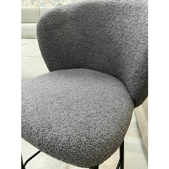 Scaun de bar Teddy, șezut din material bouclé, picior metalic rezistent, design modern, crem/gri picture - 14