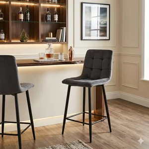 Scaun de bar Velvet, catifea premium cu structură metalică, 45x47x88 cm, gri