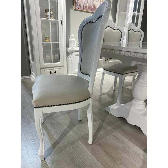 Scaun Diana, tapițat cu spătar înalt, material lemn masiv și stofă catifelată, 48x59x108 cm, alb picture - 3