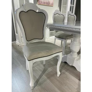 Scaun Diana, tapițat cu spătar înalt, material lemn masiv și stofă catifelată, 48x59x108 cm, alb