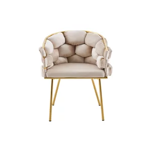 Scaun living tapițat COZY, catifea bej, picioare metalice aurii