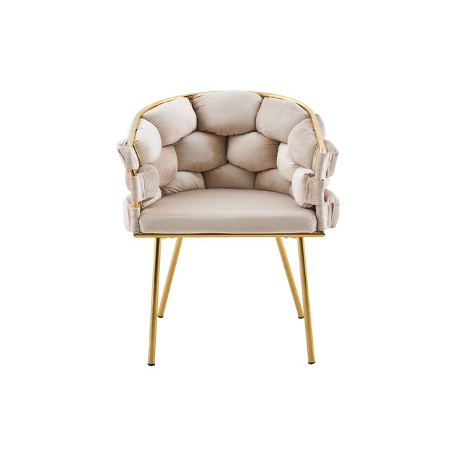 Scaun living tapițat COZY, catifea bej, picioare metalice aurii