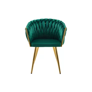 Scaun tapitat Chic, culoare verde cu picioare aurii