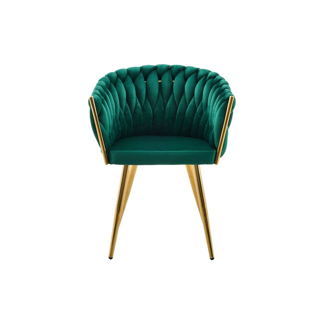 Scaun tapitat Chic, culoare verde cu picioare aurii