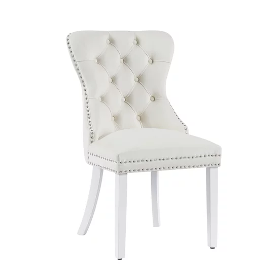 Scaun tapițat Mira MC, picioare din lemn alb, design elegant cu nasturi, șezut ergonomic, tapițerie premium, personalizabil picture - 4