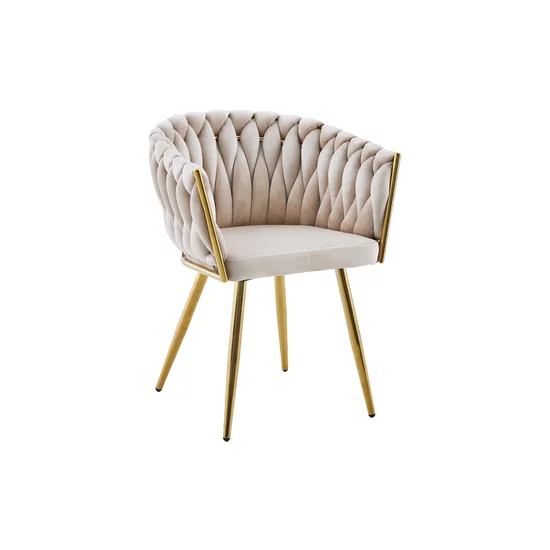 Set 2 Scaune tapitate Chic, culoare Bej cu picioare aurii picture - 3