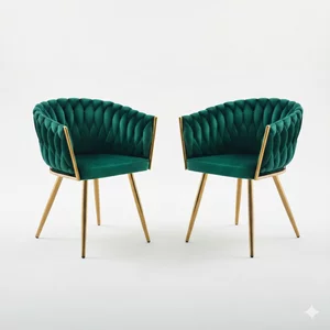 Set 2 Scaune tapitate Chic, culoare verde cu picioare aurii