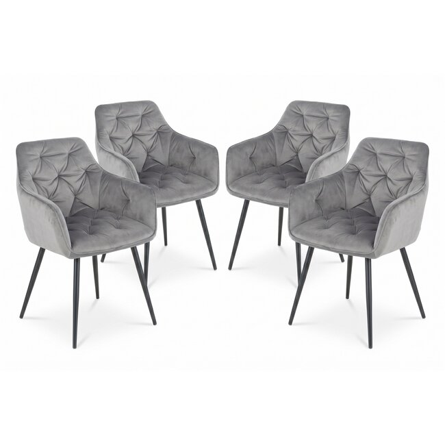 Set 4 Fotolii Velvet, stofă catifelată moale, picioare metalice negre, 50x45x87 cm