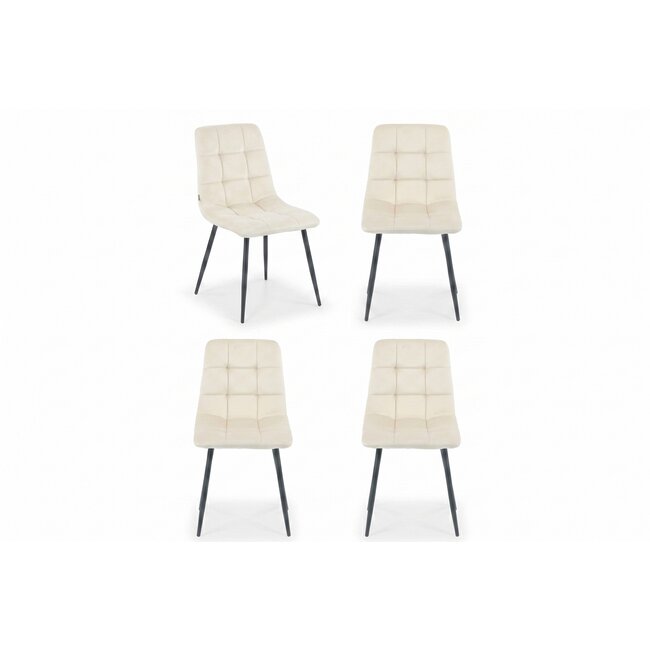 Set 4 scaune tapițate Velvet, structură metalică, stofă catifelată, material rezistent, gri