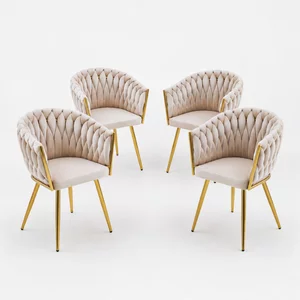 Set 4 Scaune tapitate Chic, culoare Bej cu picioare aurii