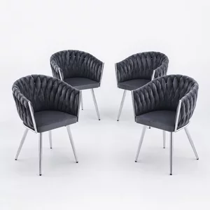 Set 4 Scaune tapitate Chic, culoare Gri cu picioare argintii