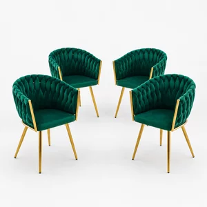 Set 4 Scaune tapitate Chic, culoare verde cu picioare aurii
