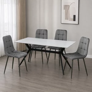 Set Masa Loly Snow White 140x80x75cm alba + 4 scaune Velvet