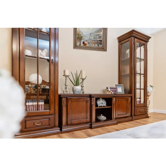 Set comodă + 2 vitrine Plasma Diana, ansamblu living, masiv fag + panel + MDF furniruit nuc, 314x201 h cm, finisaj la alegere picture - 2