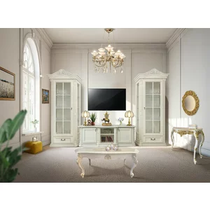 Set comodă și 2 vitrine Sonia, lemn masiv și MDF, spațiu depozitare generos, 182x61x64 cm, alb