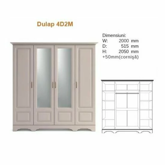 Set dormitor Boston, pat 160x200, dulap 4 uși și 2 noptiere, MDF frezat și PAL melaminat, casmir picture - 2