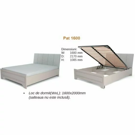 Set dormitor Boston, pat 160x200, dulap 4 uși și 2 noptiere, MDF frezat și PAL melaminat, casmir picture - 3