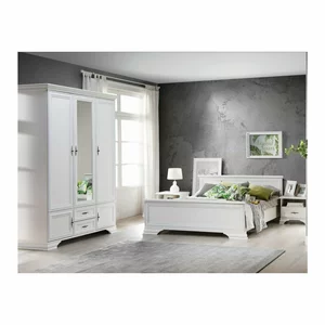 Set dormitor Idento 2 alb alpin, pat 160x200 cm, dulap 3 uși, 2 noptiere, PAL melaminat și MDF, stil clasic