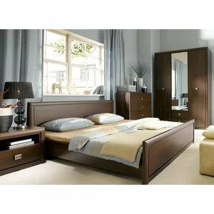 Set Dormitor Koen, Modular Cu Pat 160x200, Dulap 3 Uși, Comodă Și Noptiere, MDF/PAL, Wenge