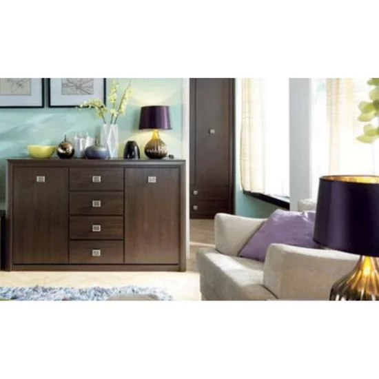 Set Dormitor Koen, Modular Cu Pat 160x200, Dulap 3 Uși, Comodă Și Noptiere, MDF/PAL, Wenge picture - 6