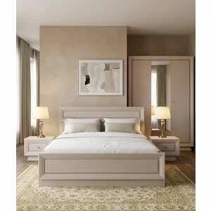 Set dormitor Largo 4 componente pat simplu 160x200 cm, dulap 3 usi SZF3D, 2 noptiere KOM1S culoare cashmire