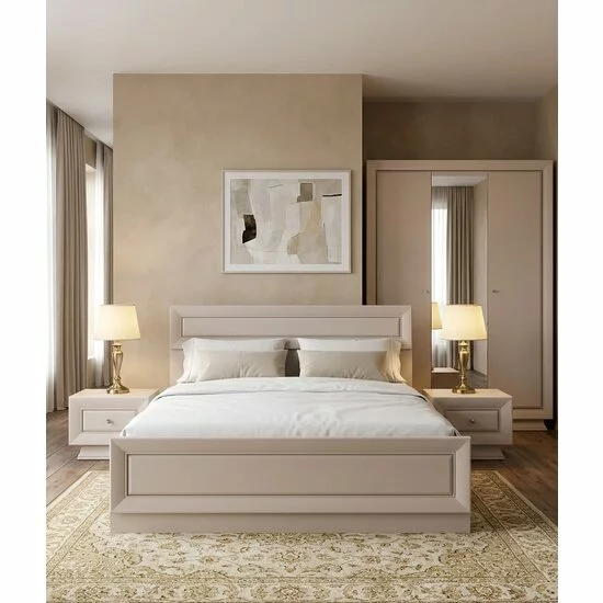 Set dormitor Largo 4 componente pat simplu 160x200 cm, dulap 3 usi SZF3D, 2 noptiere KOM1S culoare cashmire picture - 2