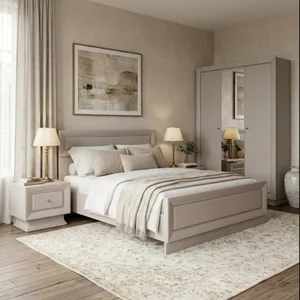 Set dormitor Largo 4 componente pat simplu 160x200 cm, dulap 3 usi SZF3D, 2 noptiere KOM1S culoare cashmire