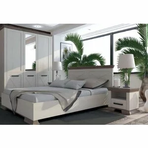 Dormitor Marsel, Set Mobilier Minimalist, MDF și Plăci Fibrolemnoase, 160x200 cm, Alb Frasin și Stejar Sonoma