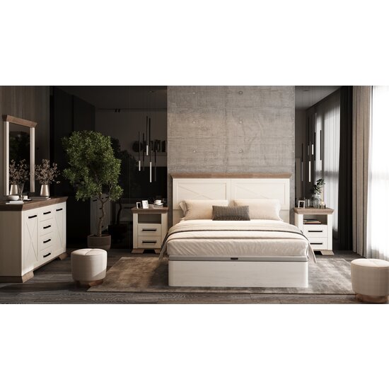 Dormitor Marsel, Set Mobilier Minimalist, MDF și Plăci Fibrolemnoase, 160x200 cm, Alb Frasin și Stejar Sonoma picture - 3