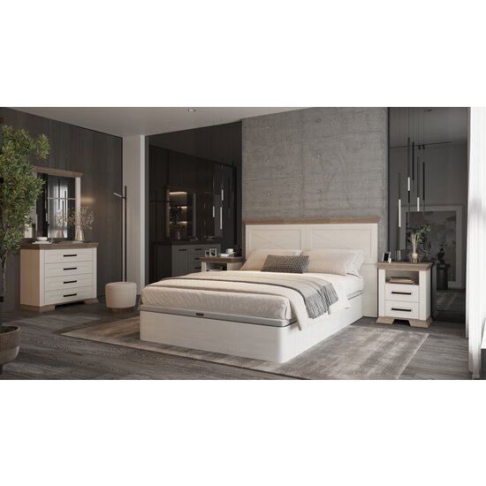 Dormitor Marsel, Set Mobilier Minimalist, MDF și Plăci Fibrolemnoase, 160x200 cm, Alb Frasin și Stejar Sonoma picture - 5