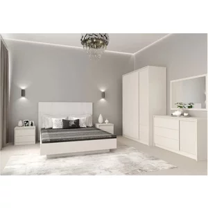 Set dormitor Monaco, design minimalist cu riflaje, PAL melaminat, dimensiuni variate, Casmir