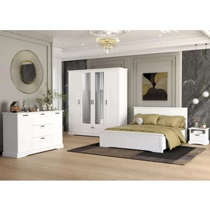 Set dormitor Sardinia, pat 160x200 cm și dulap 4 uși, MDF vopsit, dimensiuni variate, Alb