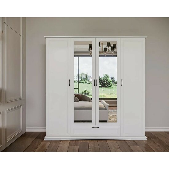 Set dormitor Sardinia, pat 160x200 cm și dulap 4 uși, MDF vopsit, dimensiuni variate, Alb picture - 5