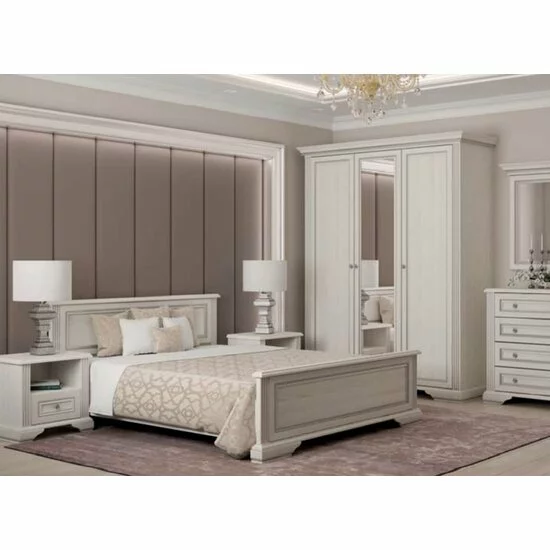 Dormitor White, Set Mobilier Complet, PAL și MDF, 160x200 cm, Frasin Alb și Pin Argintiu picture - 2