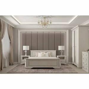 Dormitor White, Set Mobilier Complet, PAL și MDF, 160x200 cm, Frasin Alb și Pin Argintiu