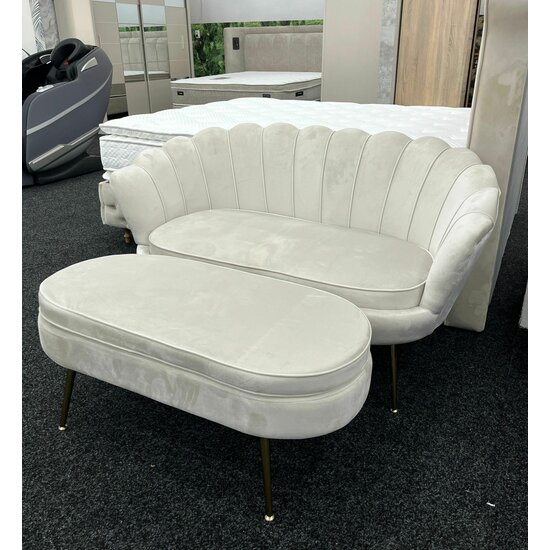 Set fotoliu și măsuță Ariel XXL, catifea, canapea 130x77x83 cm, măsuță 99x44,5x40 cm, alb picture - 4