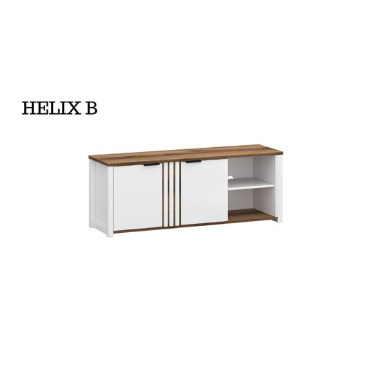 Set living Helix 1, vitrină, comodă TV și spații depozitare multiple, PAL melaminat de calitate, alb/stejar, design modern picture - 3