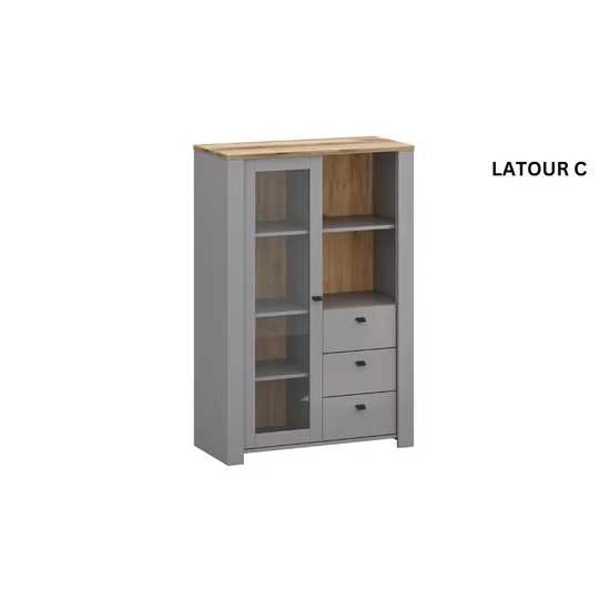 Set living Latour, vitrine, comodă TV și etajere incluse, PAL melaminat rezistent, design elegant, stejar/gri mat picture - 4